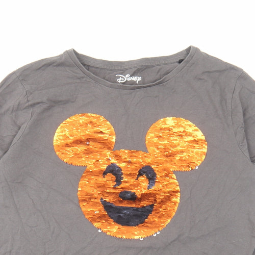 Disney Womens Grey Cotton Basic T-Shirt Size 12 Crew Neck - Mickey Mouse