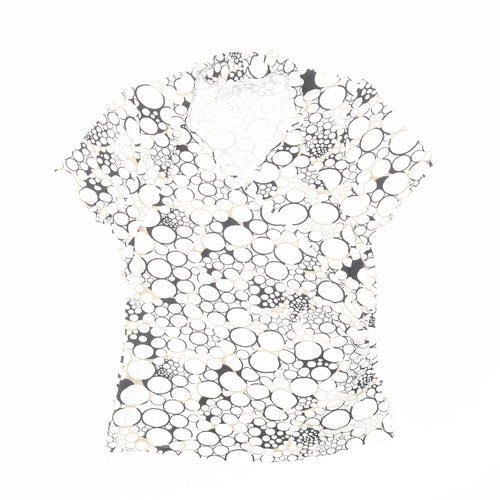 M&Co Womens White Geometric Cotton Basic Blouse Size 12 V-Neck