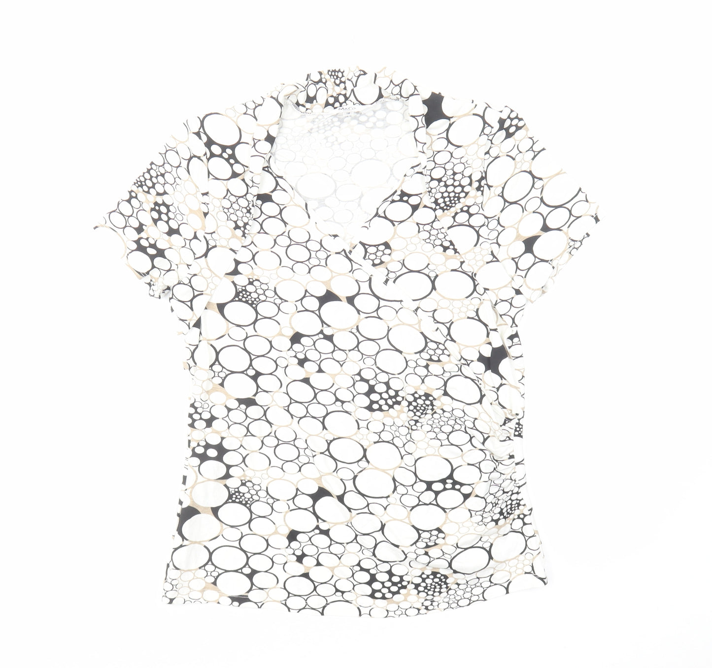 M&Co Womens White Geometric Cotton Basic Blouse Size 12 V-Neck