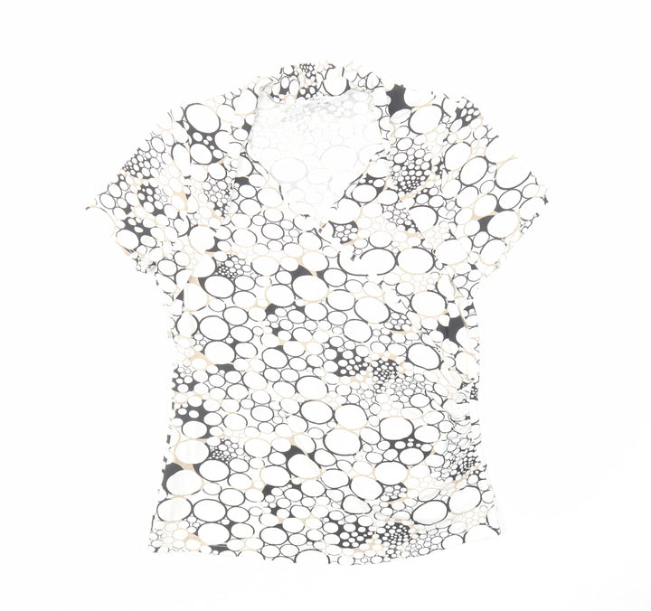 M&Co Womens White Geometric Cotton Basic Blouse Size 12 V-Neck