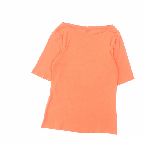 Marks and Spencer Womens Orange Cotton Basic T-Shirt Size 8 Boat Neck