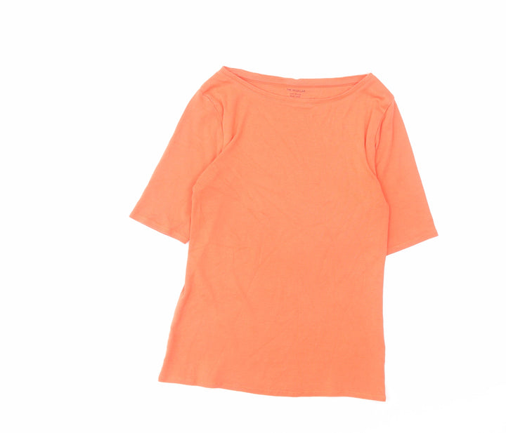 Marks and Spencer Womens Orange Cotton Basic T-Shirt Size 8 Boat Neck