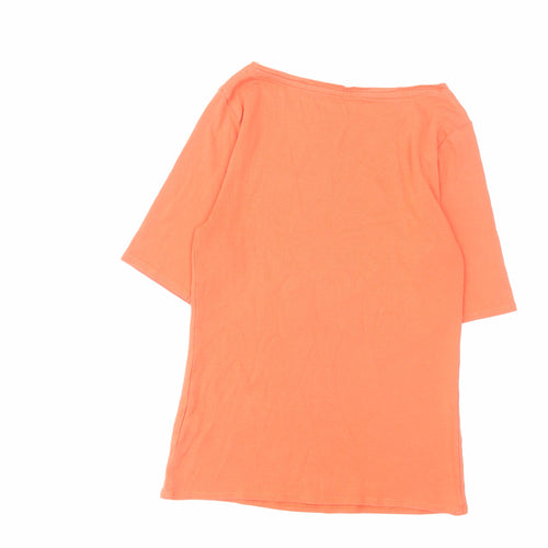 Marks and Spencer Womens Orange Cotton Basic T-Shirt Size 8 Boat Neck