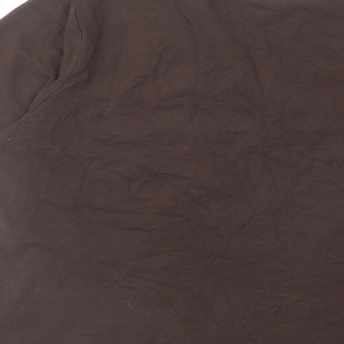 CC Womens Brown Cotton Basic T-Shirt Size L V-Neck - Floral Detail