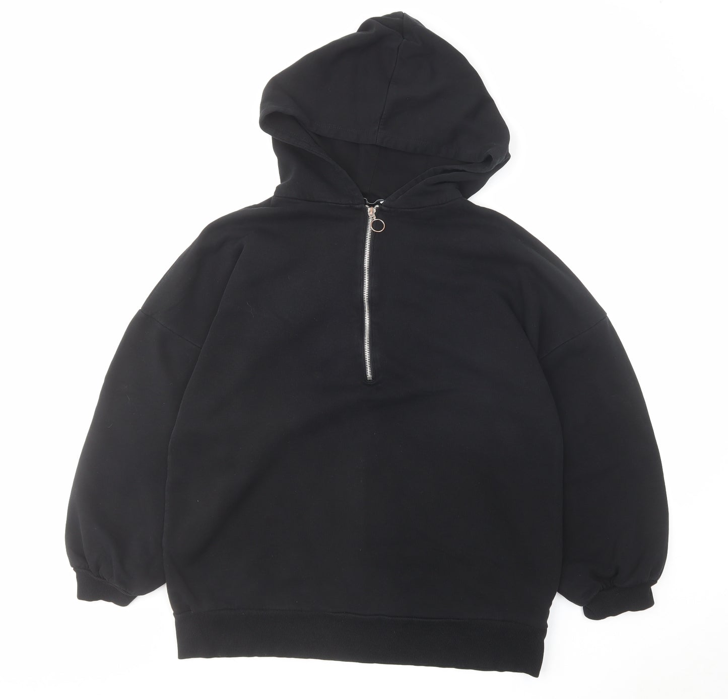 Zara Womens Black Cotton Pullover Hoodie Size S Zip