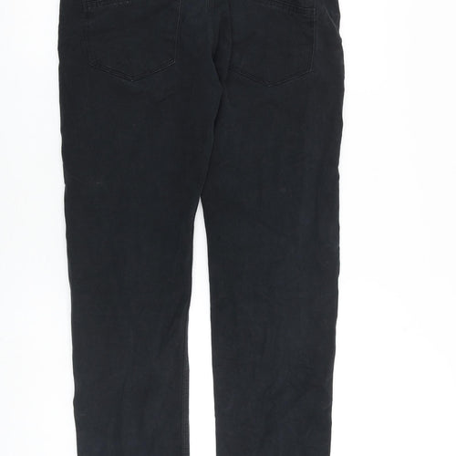 J & Tuft Mens Black Cotton Trousers Size 30 in L31 in Regular Zip