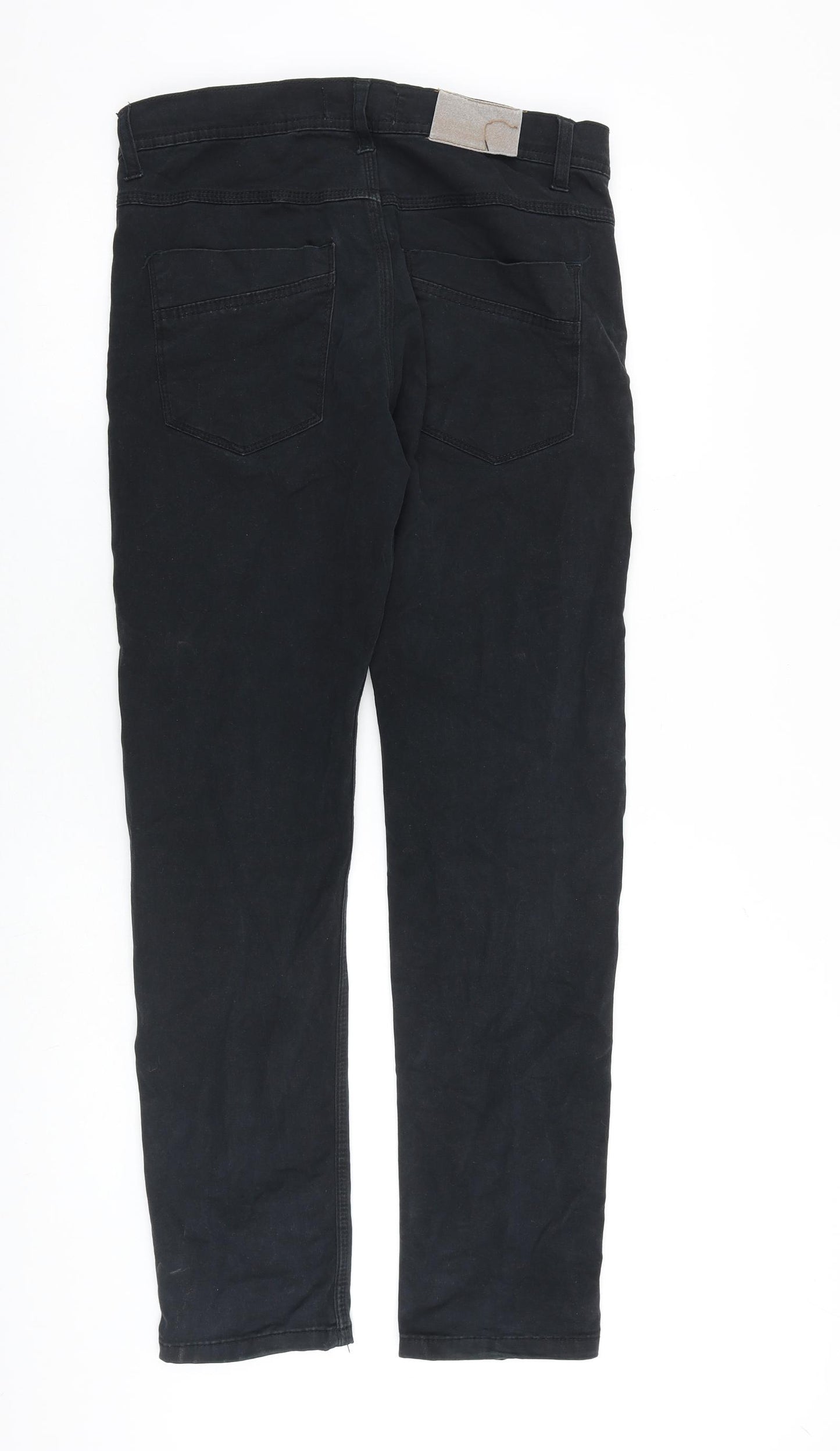 J & Tuft Mens Black Cotton Trousers Size 30 in L31 in Regular Zip