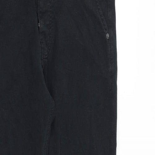 J & Tuft Mens Black Cotton Trousers Size 30 in L31 in Regular Zip