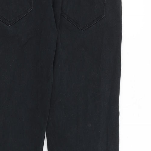 J & Tuft Mens Black Cotton Trousers Size 30 in L31 in Regular Zip