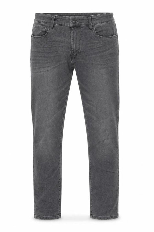 Front view of Everyday men’s grey cotton straight jeans, size 32, in, 30-inch leg regular zip