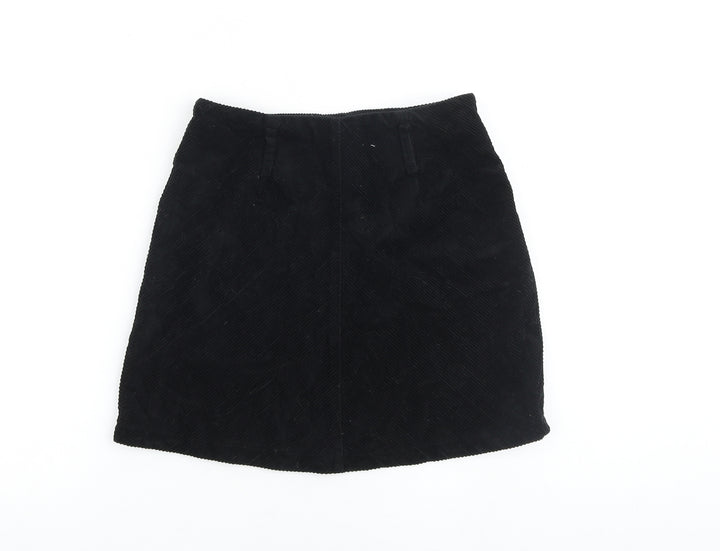 Denim & Co. Womens Black Cotton Mini Skirt Size 10 Zip