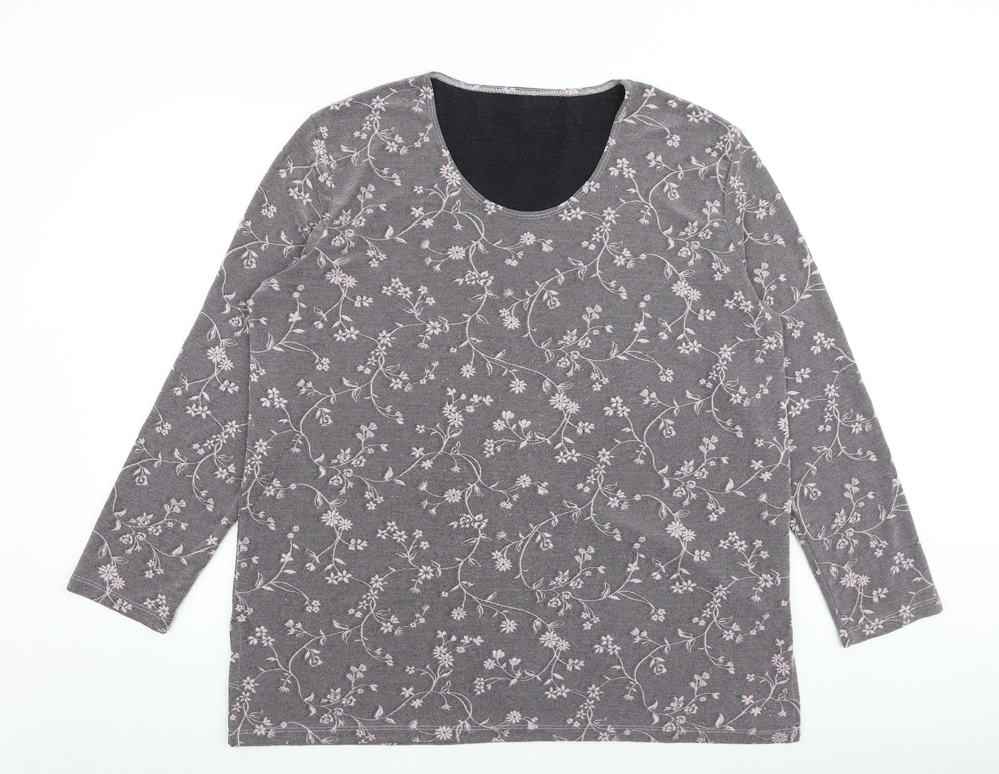 St. Bernard Womens Grey Floral Polyester Basic T-Shirt Size 22 Round Neck