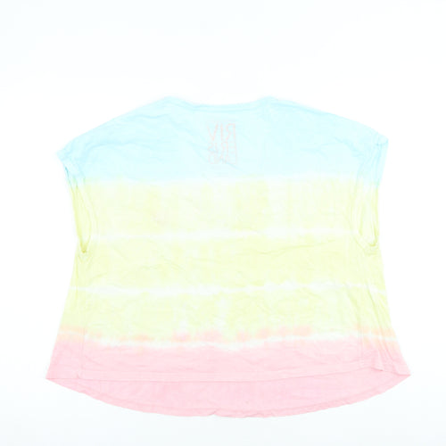 River Island Womens Multicoloured 100% Cotton Basic T-Shirt Size 10 V-Neck - Tie Dye