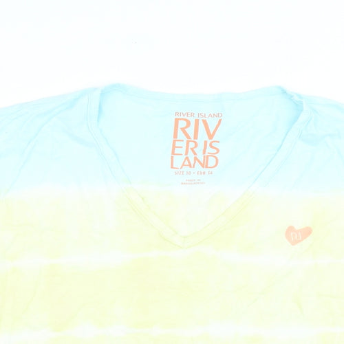 River Island Womens Multicoloured 100% Cotton Basic T-Shirt Size 10 V-Neck - Tie Dye