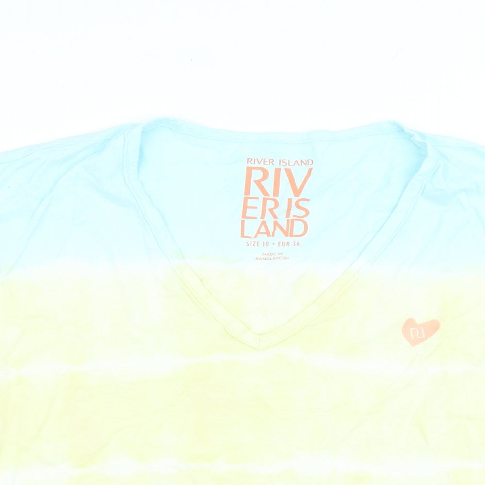 River Island Womens Multicoloured 100% Cotton Basic T-Shirt Size 10 V-Neck - Tie Dye