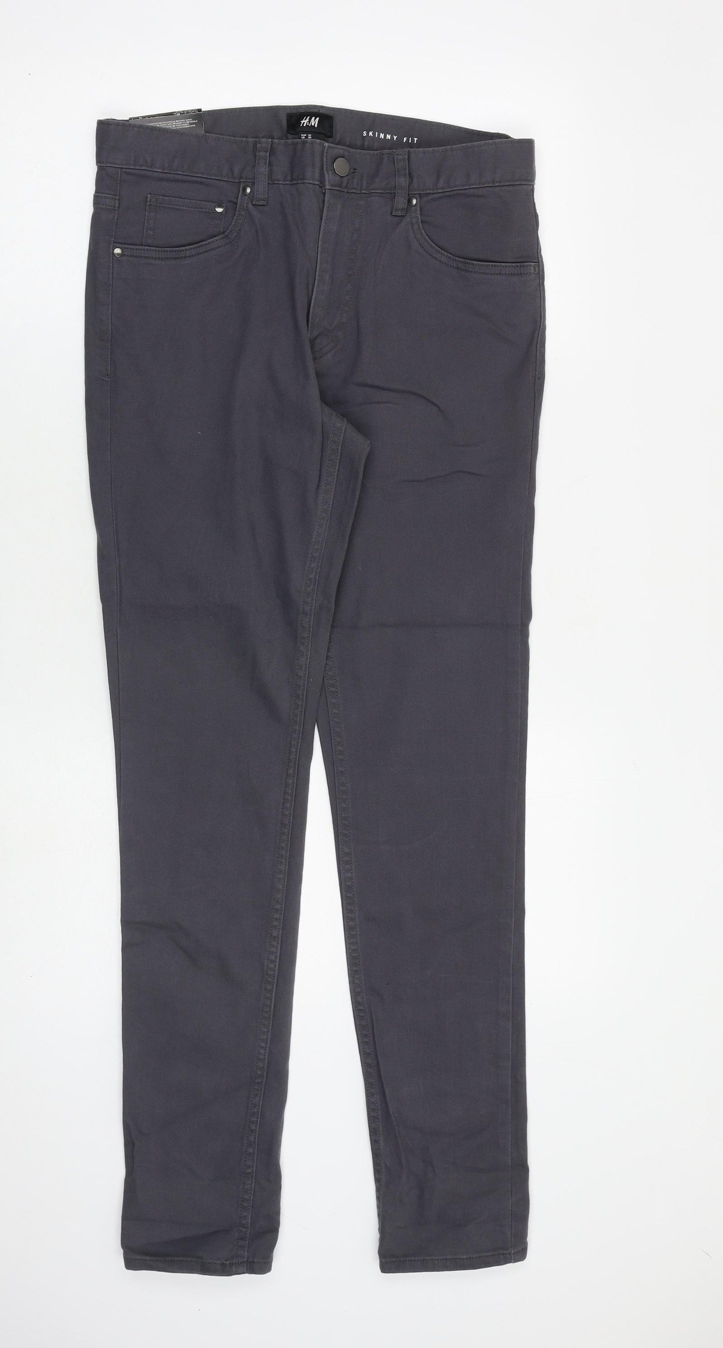 H&M Mens Grey Cotton Skinny Jeans Size 30 in L31 in Slim Zip