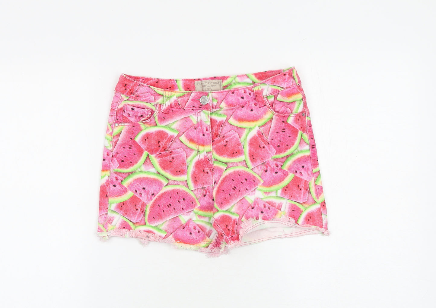 NEXT Girls Pink Geometric Cotton Boyfriend Shorts Size 10 Years L3 in Regular Zip - Watermelon
