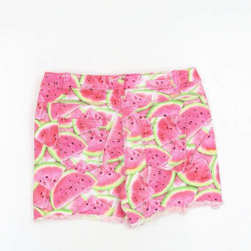 NEXT Girls Pink Geometric Cotton Boyfriend Shorts Size 10 Years L3 in Regular Zip - Watermelon