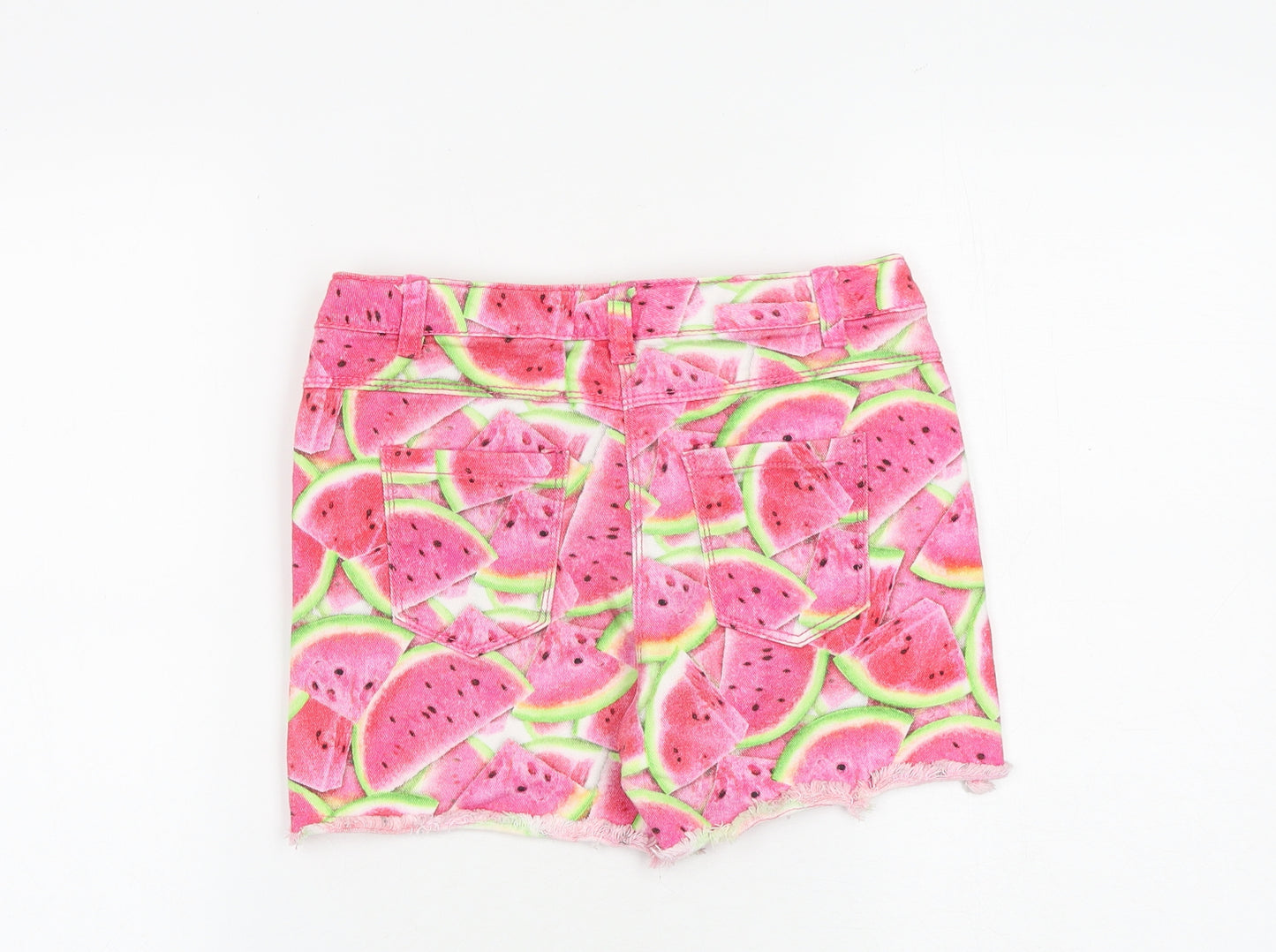 NEXT Girls Pink Geometric Cotton Boyfriend Shorts Size 10 Years L3 in Regular Zip - Watermelon