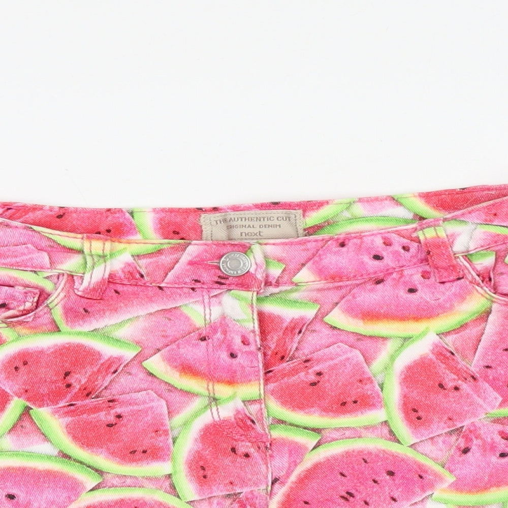 NEXT Girls Pink Geometric Cotton Boyfriend Shorts Size 10 Years L3 in Regular Zip - Watermelon