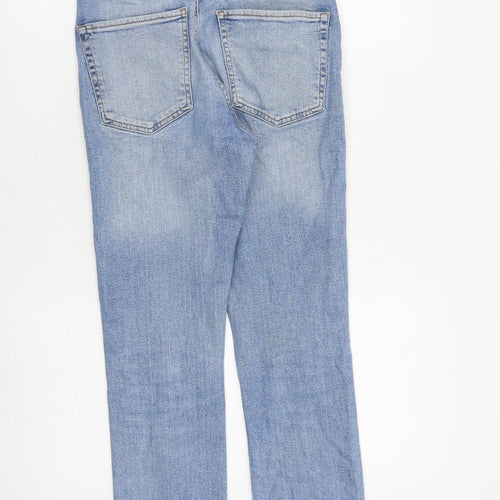 Zara Womens Blue Cotton Straight Jeans Size 8 L27 in Regular Zip - Raw Hem