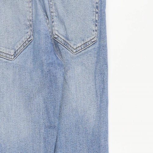 Zara Womens Blue Cotton Straight Jeans Size 8 L27 in Regular Zip - Raw Hem
