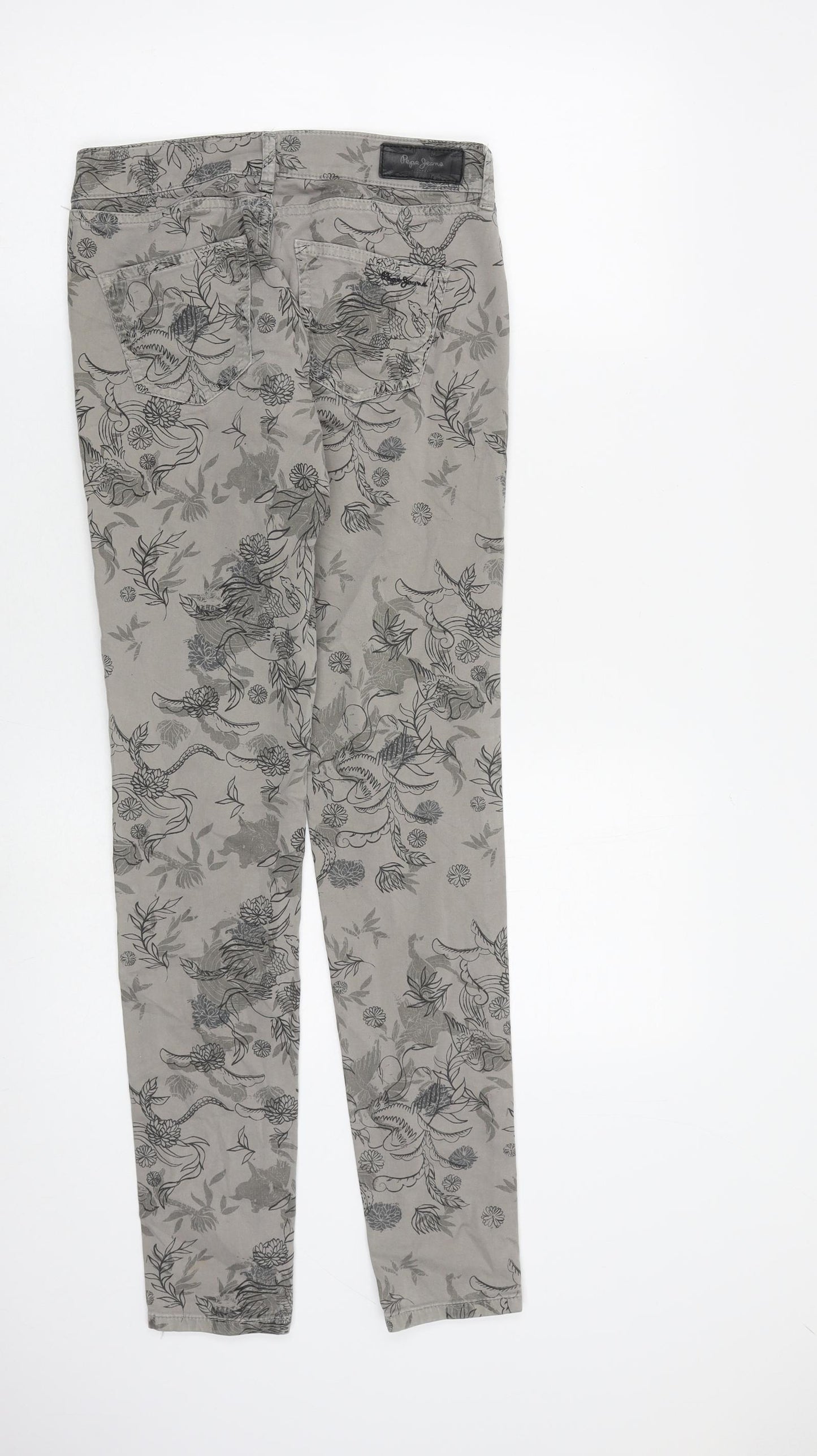 Pepe Jeans Womens Grey Floral Cotton Skinny Jeans Size 26 in L32 in Slim Zip
