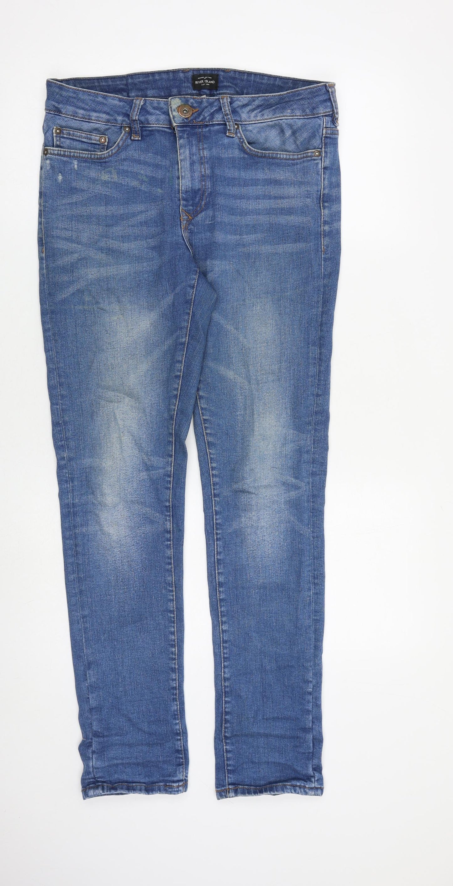 River Island Mens Blue Cotton Skinny Jeans Size 30 in L34 in Regular Zip