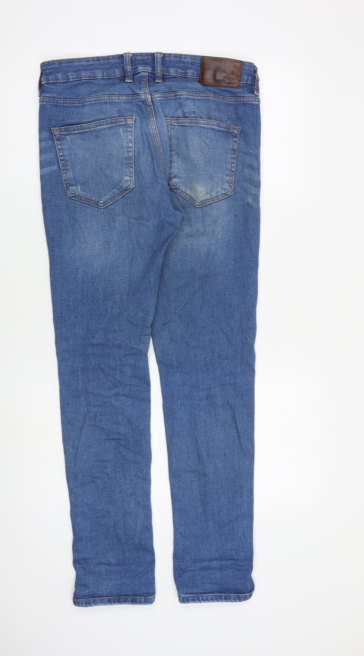 River Island Mens Blue Cotton Skinny Jeans Size 30 in L34 in Regular Zip