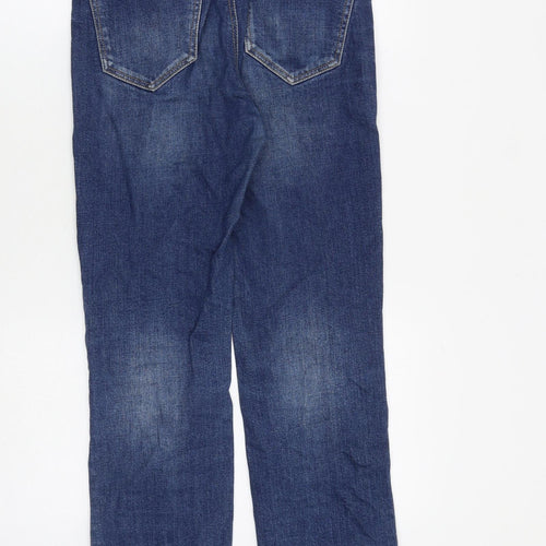 Stradivarius Womens Blue Cotton Straight Jeans Size 6 L27 in Regular Zip - Raw Hem