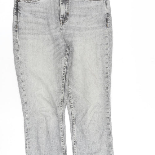 Topshop Womens Grey Cotton Straight Jeans Size 28 in L30 in Regular Zip - Raw Hem
