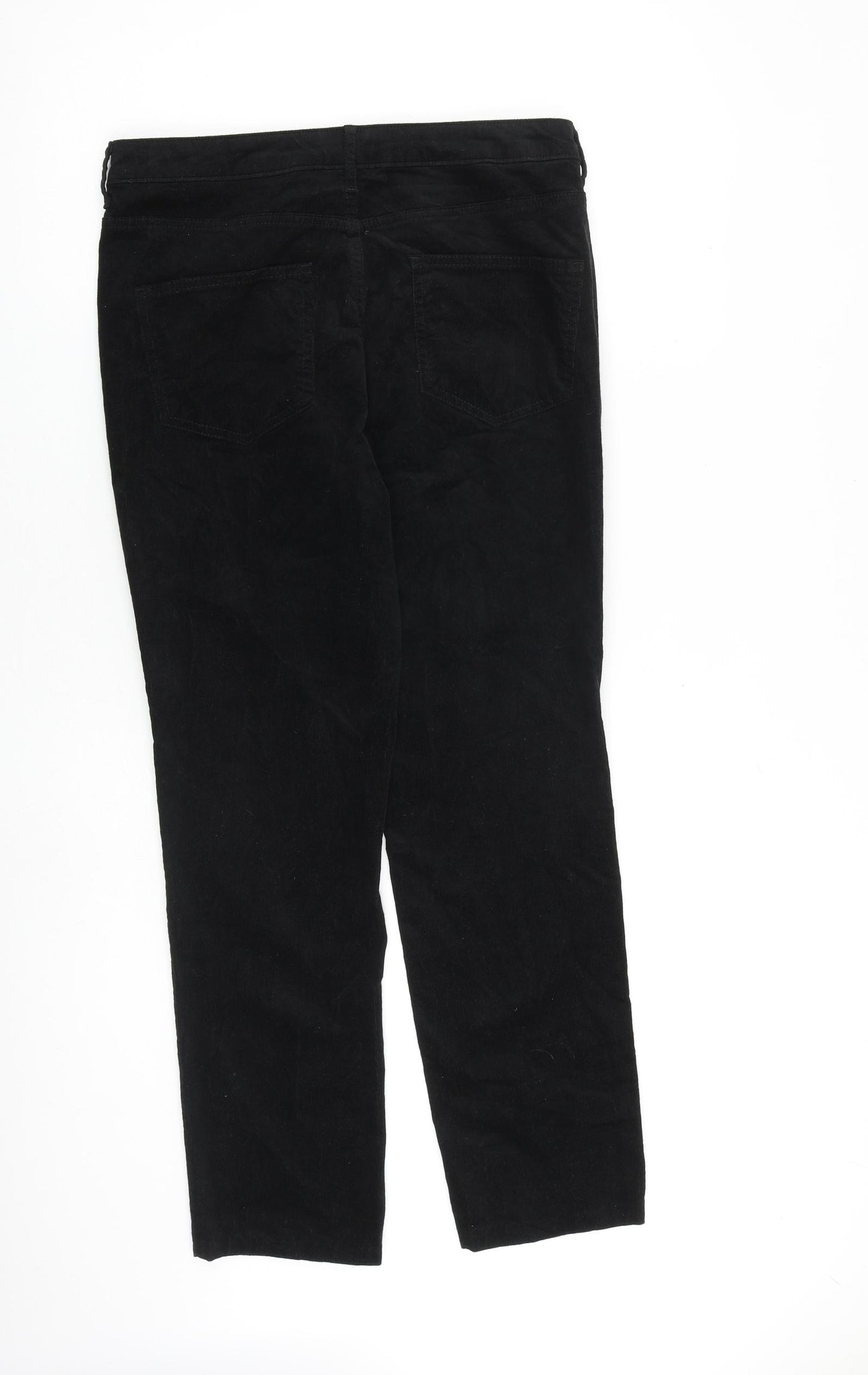 Marks and Spencer Womens Black Cotton Trousers Size 12 L27 in Regular Zip