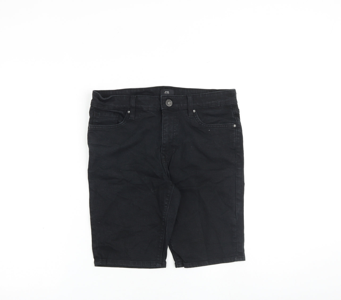 River Island Mens Black Cotton Chino Shorts Size 32 in L10 in Regular Zip