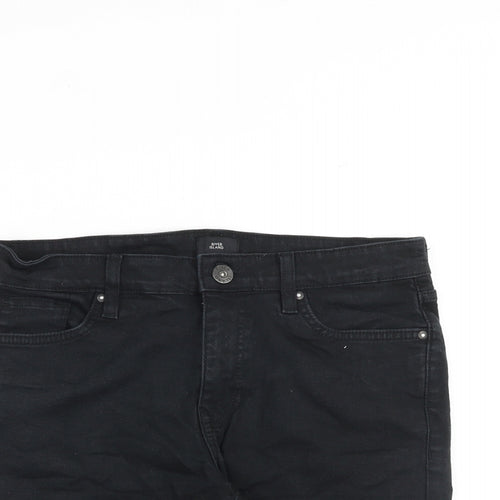 River Island Mens Black Cotton Chino Shorts Size 32 in L10 in Regular Zip