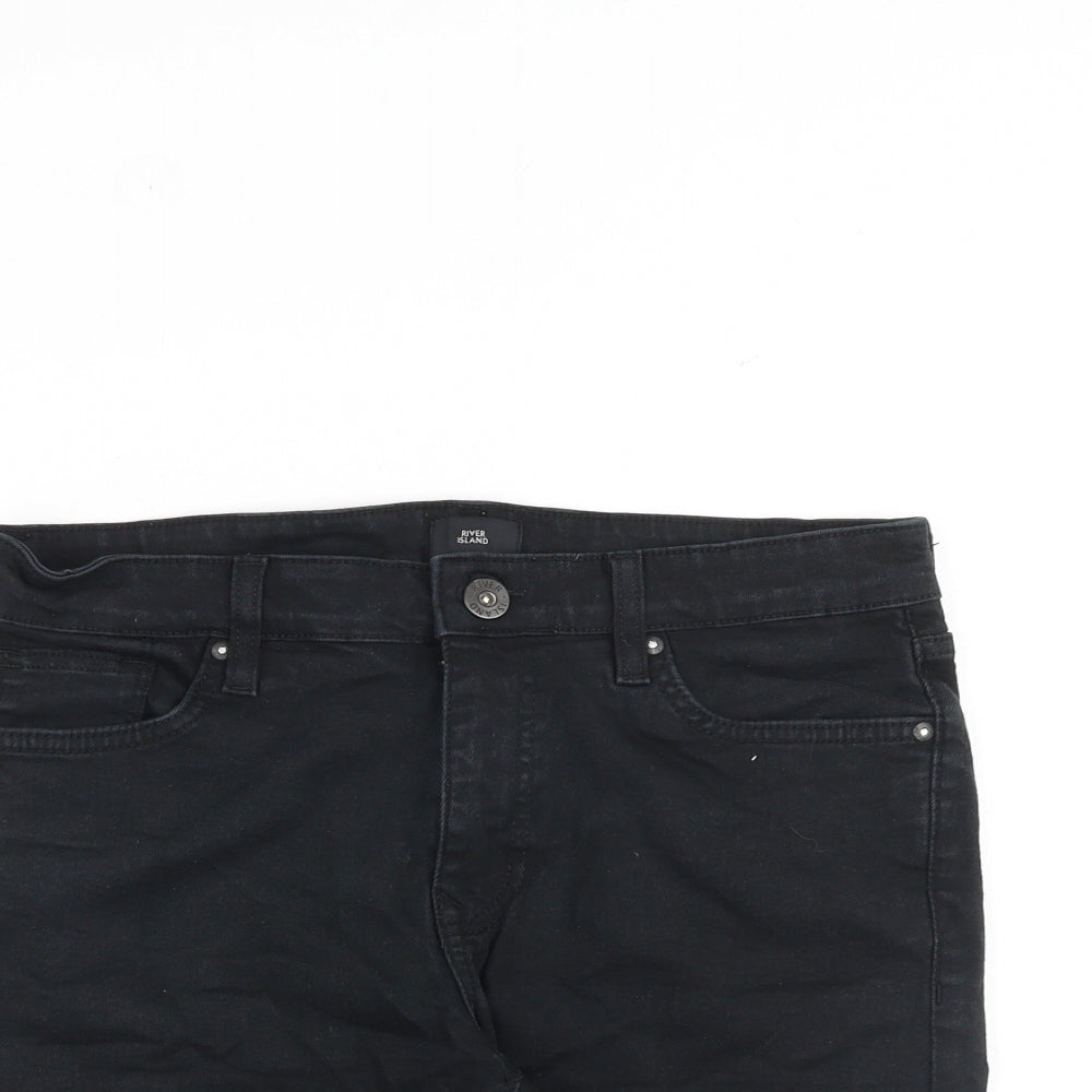 River Island Mens Black Cotton Chino Shorts Size 32 in L10 in Regular Zip