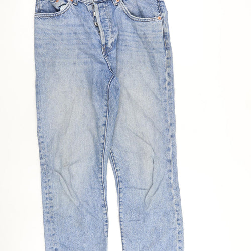 Mango Womens Blue Cotton Straight Jeans Size 10 L26 in Regular Button - Raw Hem
