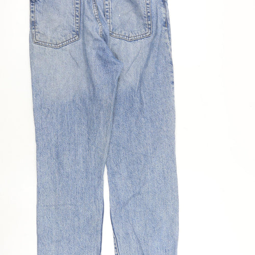 Mango Womens Blue Cotton Straight Jeans Size 10 L26 in Regular Button - Raw Hem