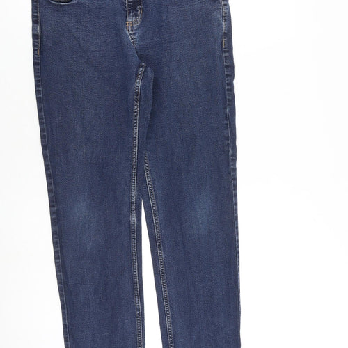 Marks and Spencer Womens Blue Cotton Straight Jeans Size 12 L27 in Regular Zip