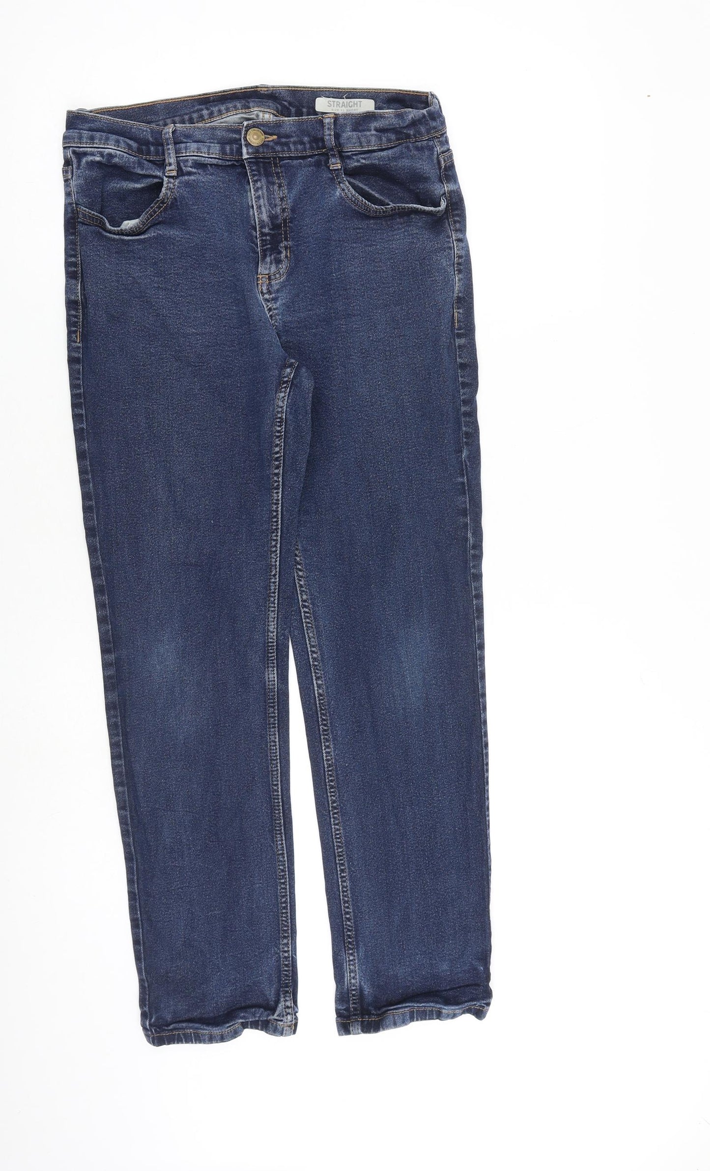 Marks and Spencer Womens Blue Cotton Straight Jeans Size 12 L27 in Regular Zip