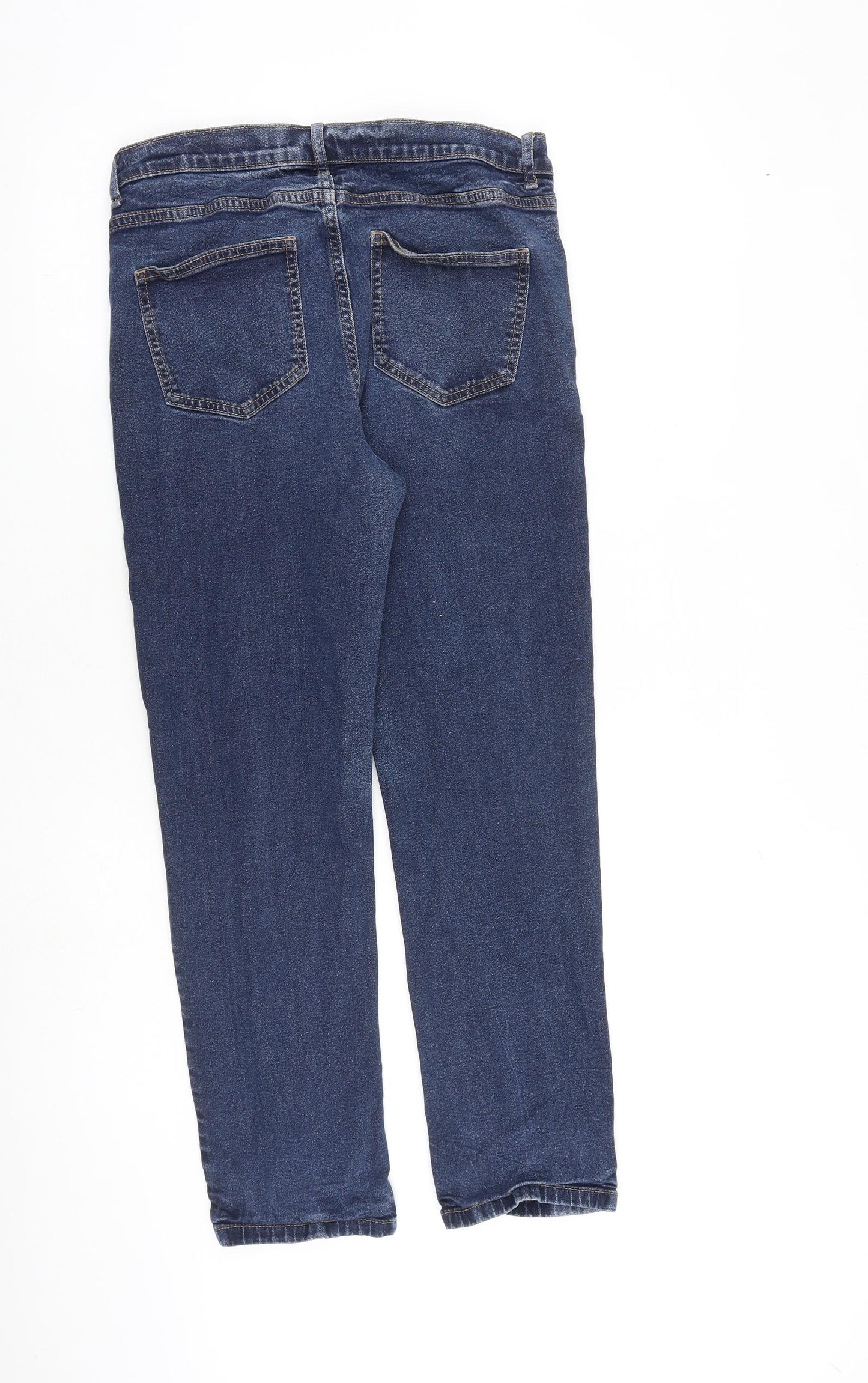 Marks and Spencer Womens Blue Cotton Straight Jeans Size 12 L27 in Regular Zip