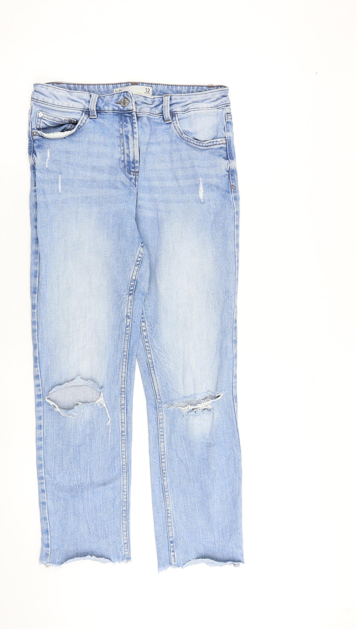 NEXT Womens Blue Cotton Straight Jeans Size 12 L27 in Regular Zip