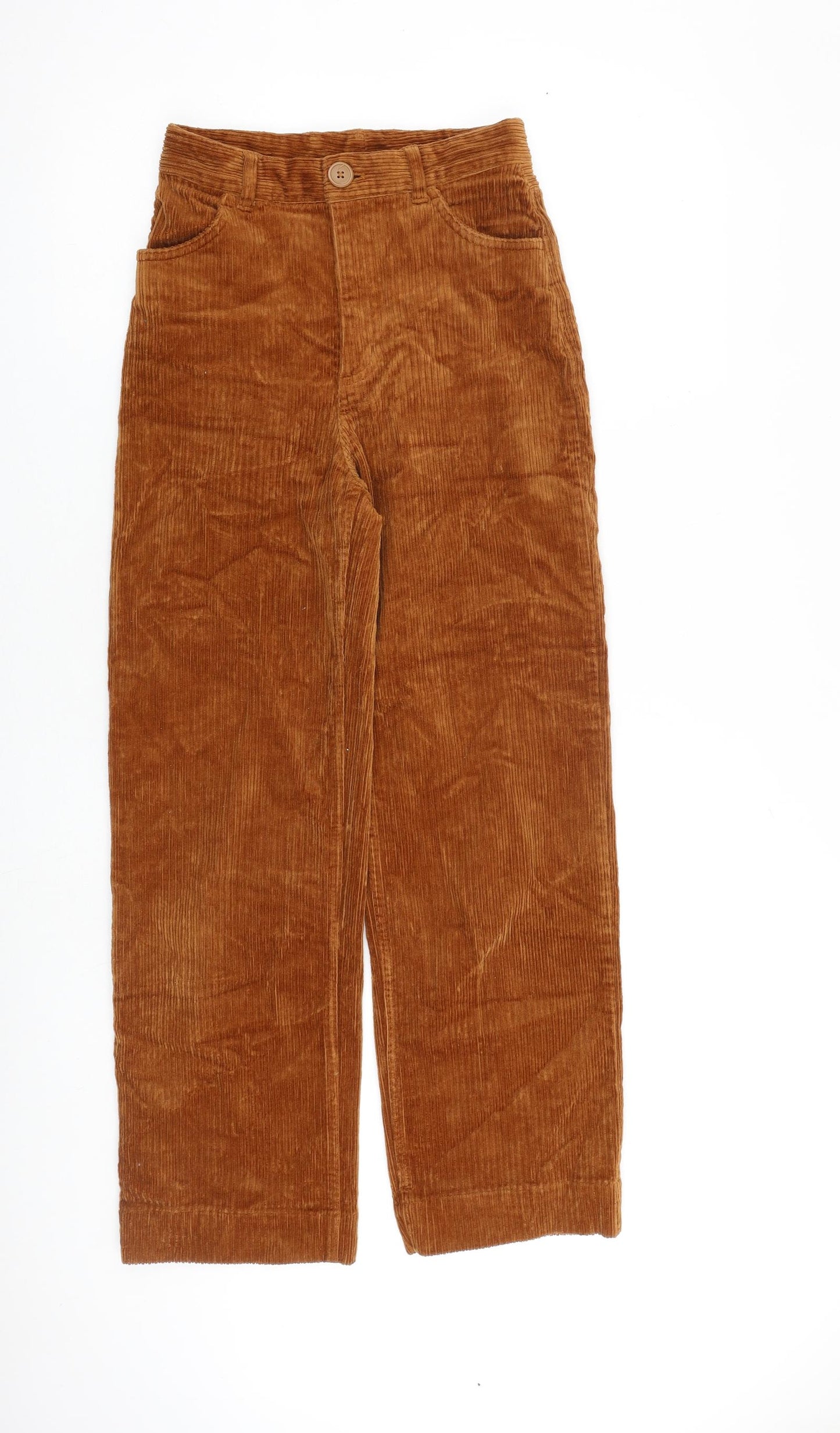 Monki Womens Brown Cotton Trousers Size 4 L26 in Regular Zip
