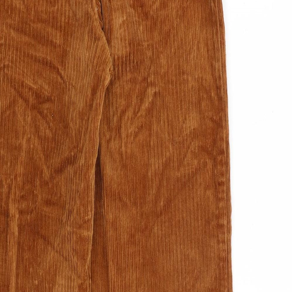 Monki Womens Brown Cotton Trousers Size 4 L26 in Regular Zip
