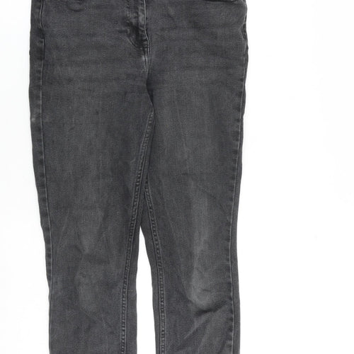NEXT Womens Grey Cotton Straight Jeans Size 10 L26 in Slim Zip
