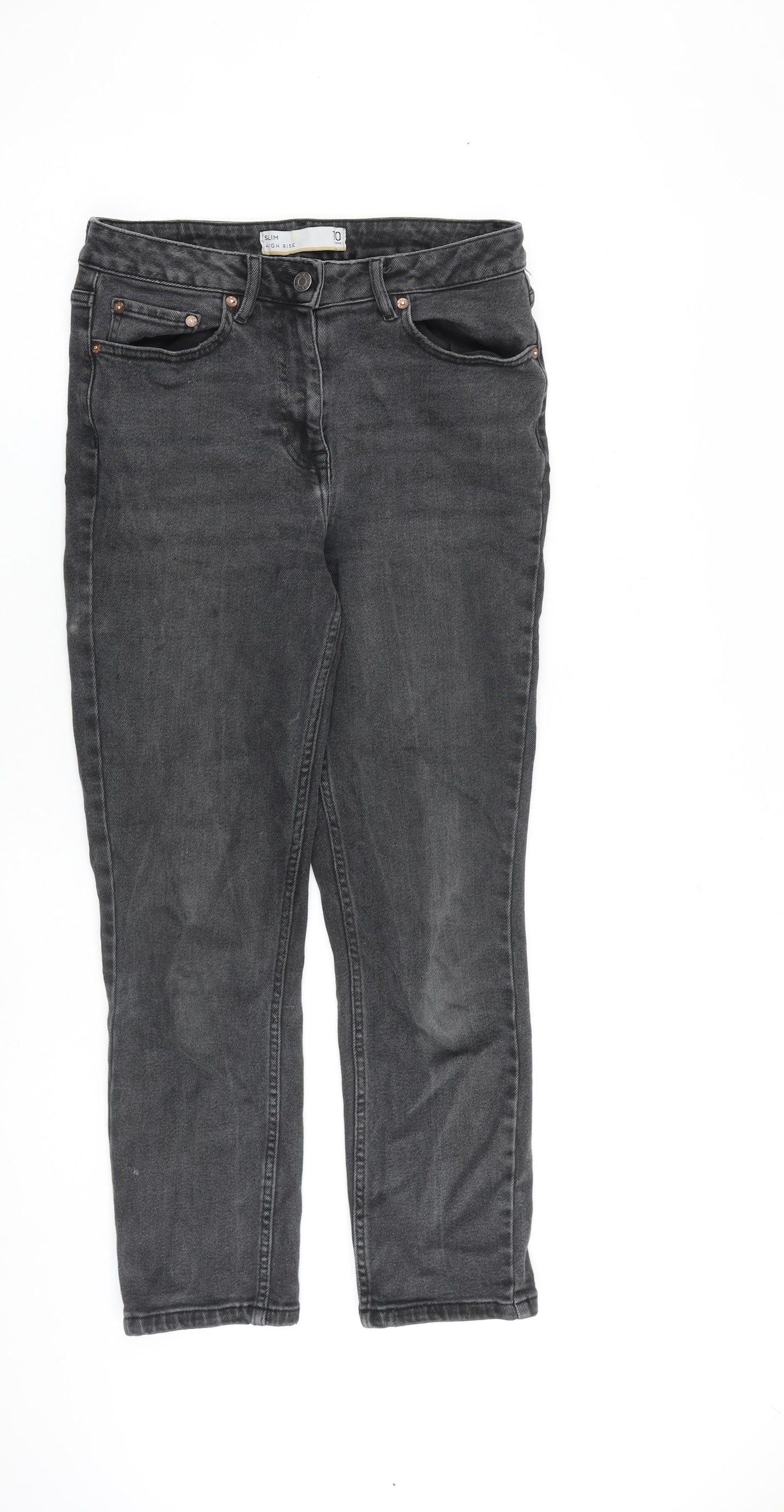 NEXT Womens Grey Cotton Straight Jeans Size 10 L26 in Slim Zip