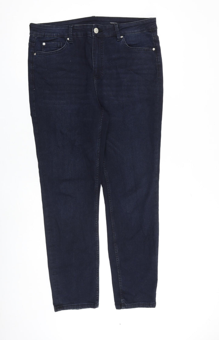 Marks and Spencer Womens Blue Cotton Tapered Jeans Size 34 in L29 in Regular Zip