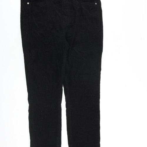Marks and Spencer Womens Black Cotton Trousers Size 12 L28 in Regular Zip