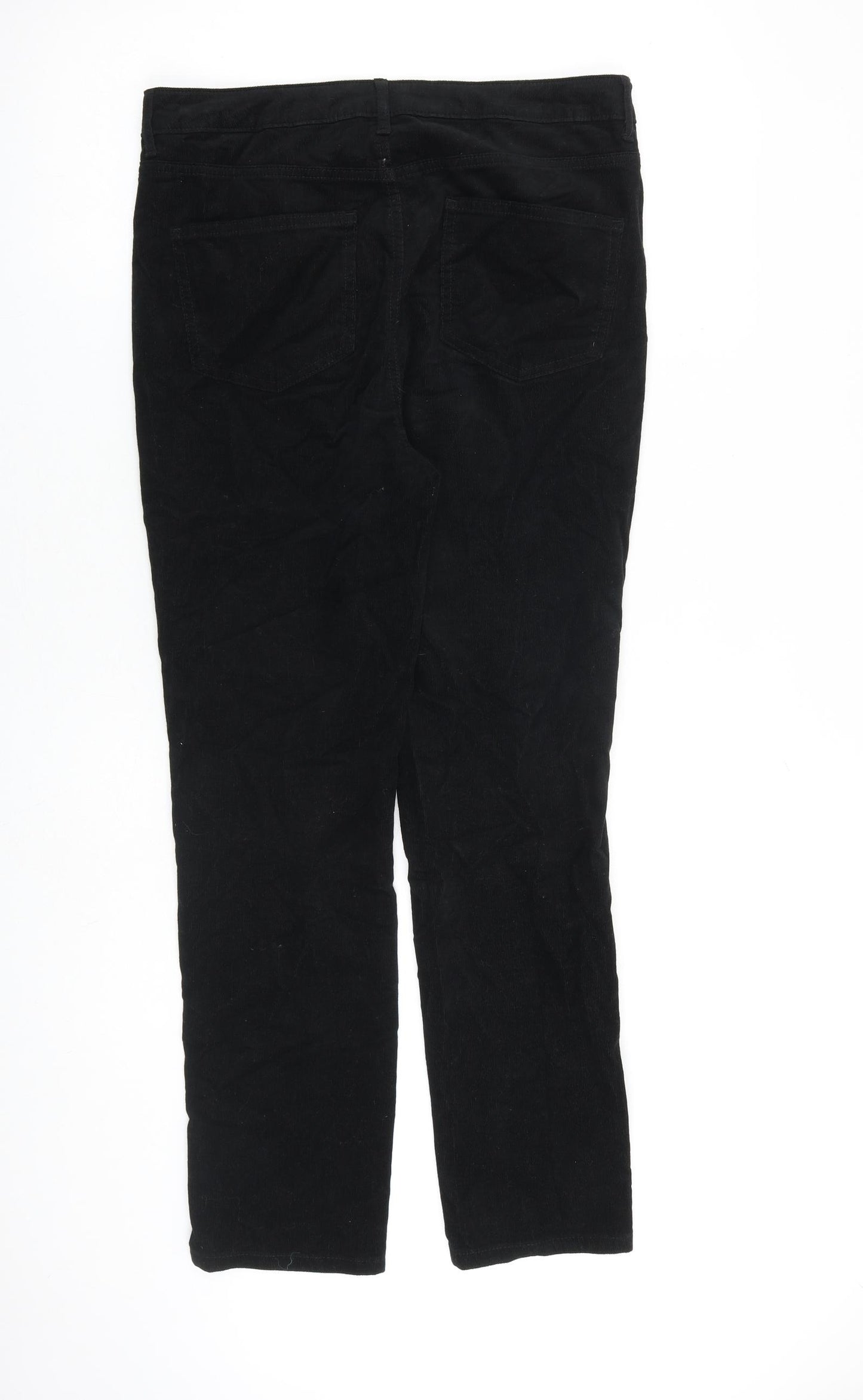 Marks and Spencer Womens Black Cotton Trousers Size 12 L28 in Regular Zip