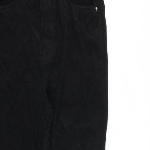 Marks and Spencer Womens Black Cotton Trousers Size 12 L28 in Regular Zip