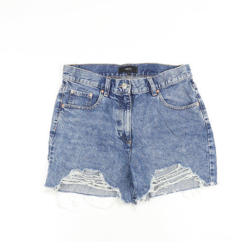 NEXT Womens Blue 100% Cotton Cut-Off Shorts Size 10 L4 in Regular Zip - Distressed